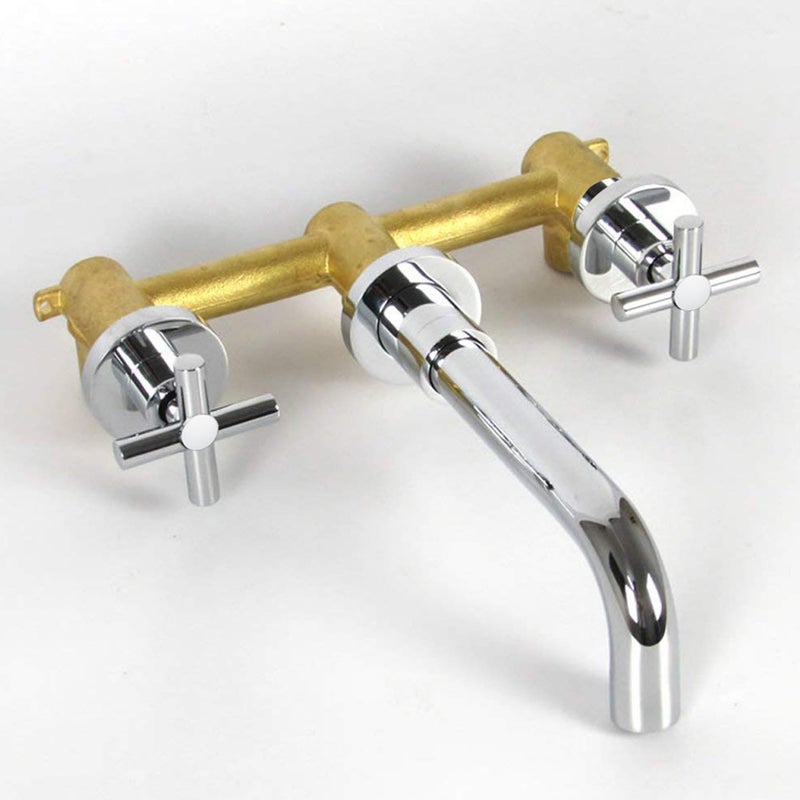 sumerain Wall Mount Bathroom Faucet,Cross 2-Handle in Modern Chrome Finish,Rough-in Valve Included - Image 5